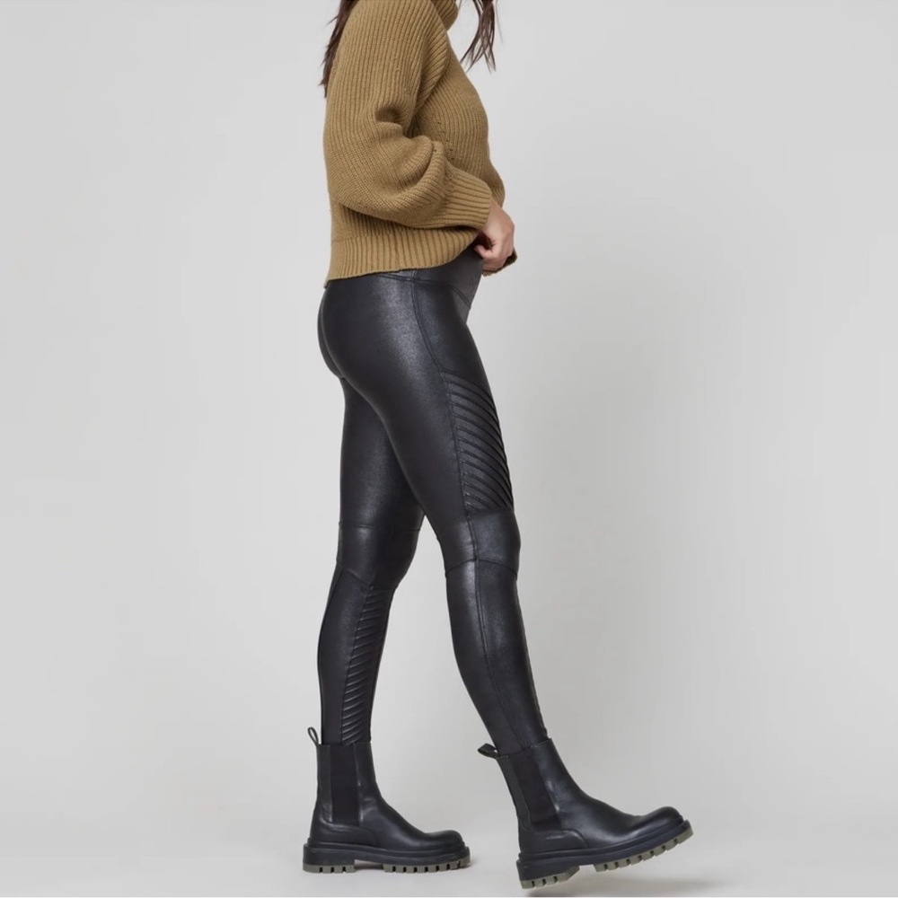 Spanx Black Moto Faux Leather Legging Sz XL
